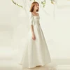 Vintage Satin half-Sleeve Wedding Dresses Off The Shoulder A-line lace-up Sash Bride Wedding Gowns Boho Vestido de Noiva 4