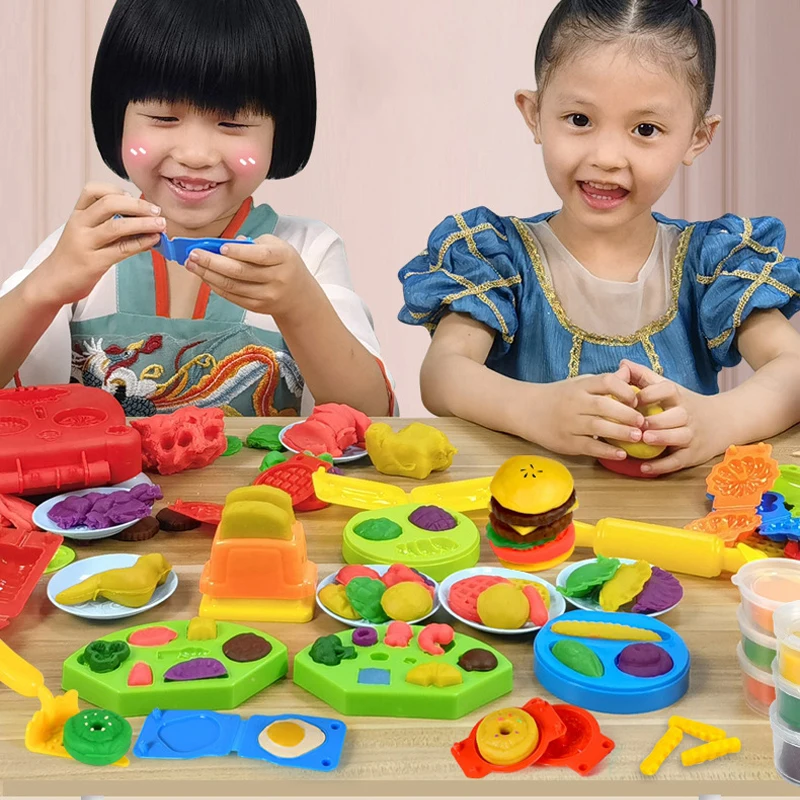 3D Color Clay Toy Kids Pretend Play Ice Cream Maker Burger Noodle Plasticine Toy Clay/Plasticine Mold 2
