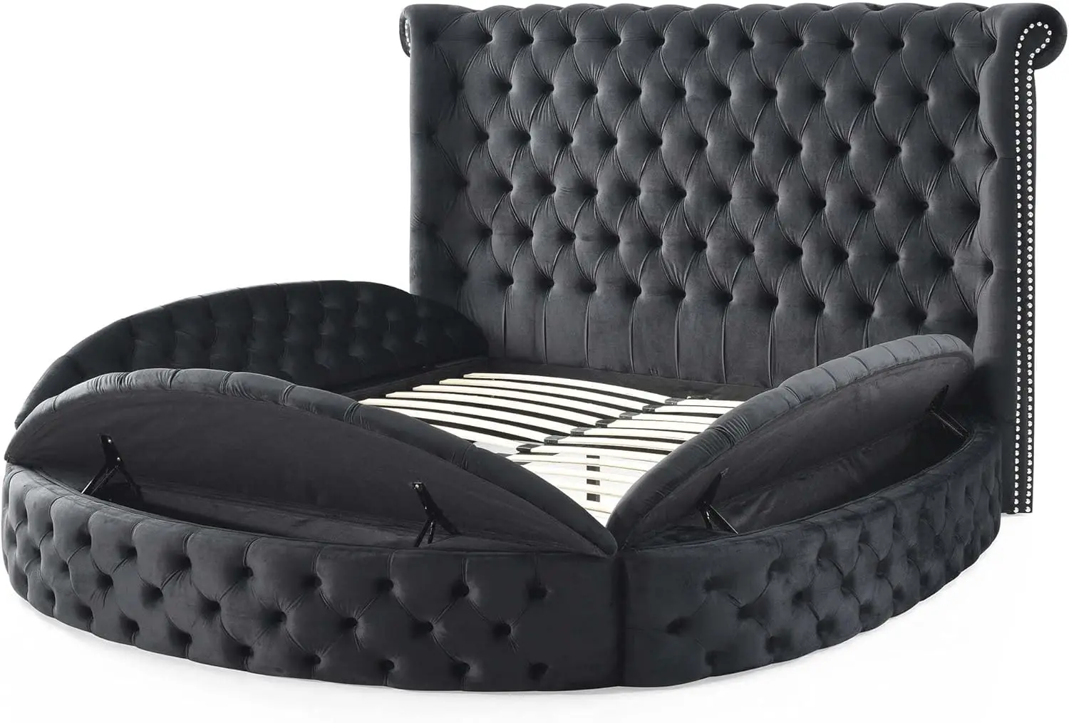 Home Products Elizabeth Upholstered Round Storage King Bed in Black