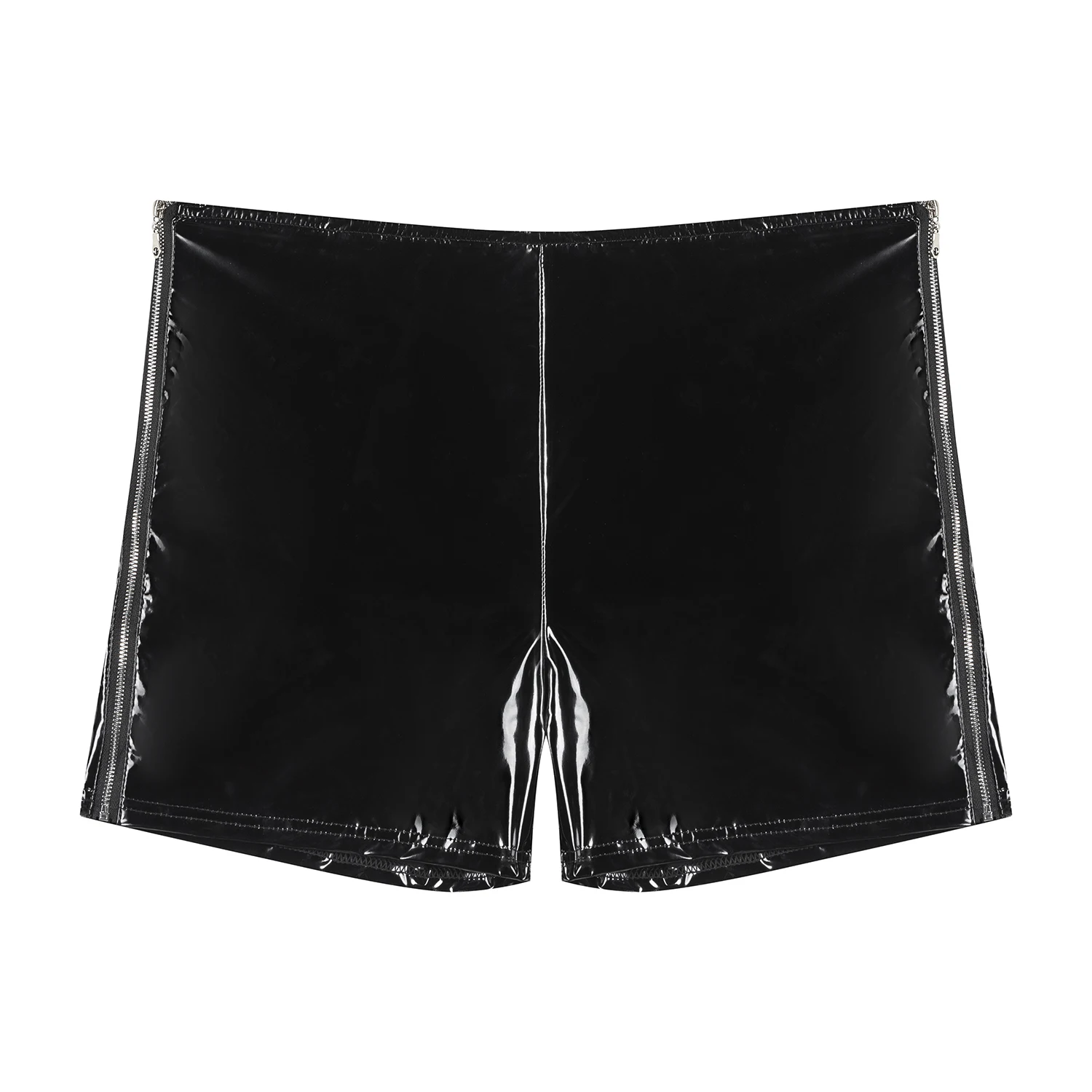 Mens Faux Leather Sexy Penis Underpants Zipper Beside Male PU Leather Sexy Bottom Boxer Shiny Latex Underwear Casual Pants Sexi