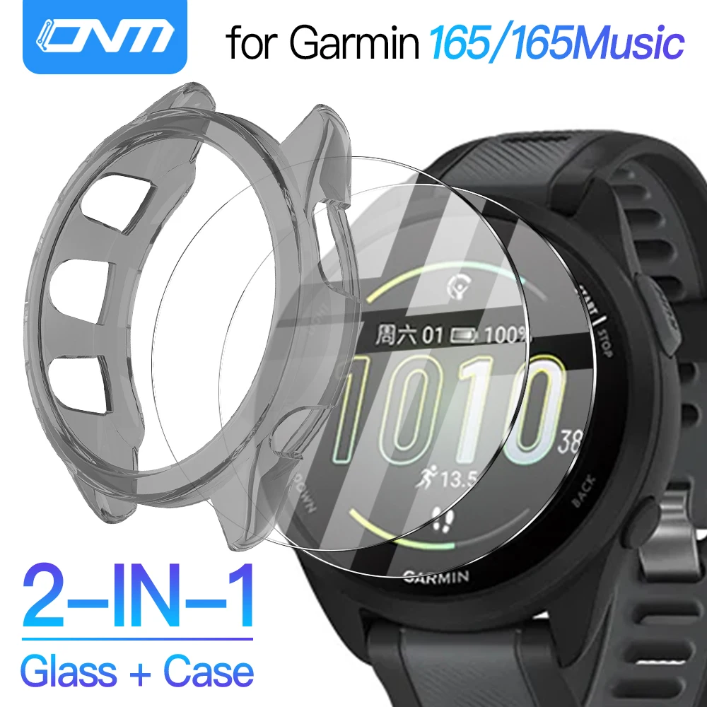 

2-IN-1 Case + Tempered Glass for Garmin Forerunner 165 Music HD Screen Protector Film & Bumper Protective Cover Accessories