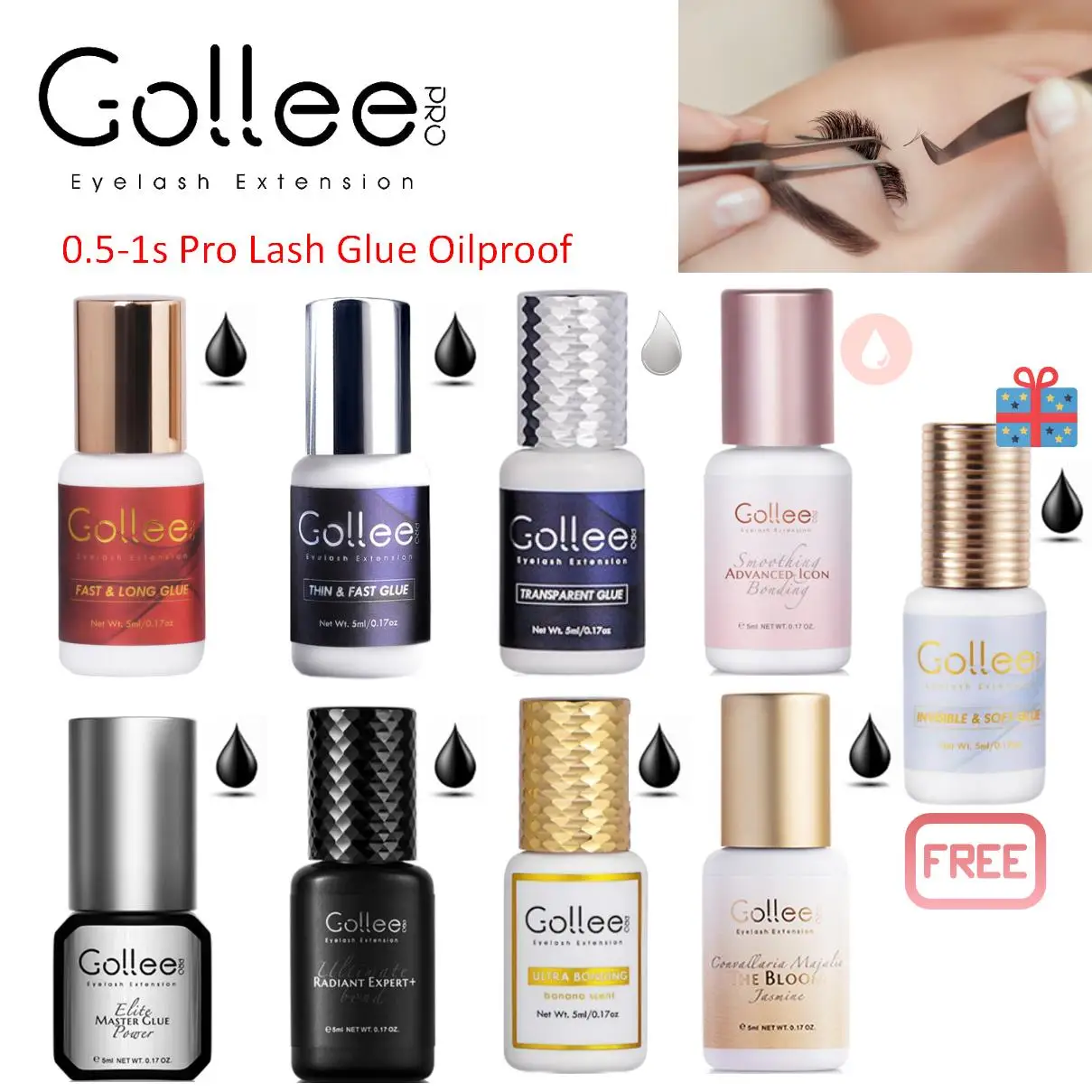 

Gollee 0.5-1s Fast Adhesives for Eyelash Extensions No Odor Glue Eyelash Extensions No Irritation Lash Extension Supplies Makeup