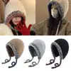 Hot Knitted Hooded Caps Beanies Cap Cold Proof Warm Knit Cap Drawstring Bag-Hat Girls Knitted Pullover Beanie Hats Balaclava Hat 1