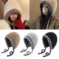 Hot Knitted Hooded Caps Beanies Cap Cold Proof Warm Knit Cap Drawstring Bag-Hat Girls Knitted Pullover Beanie Hats Balaclava Hat 1