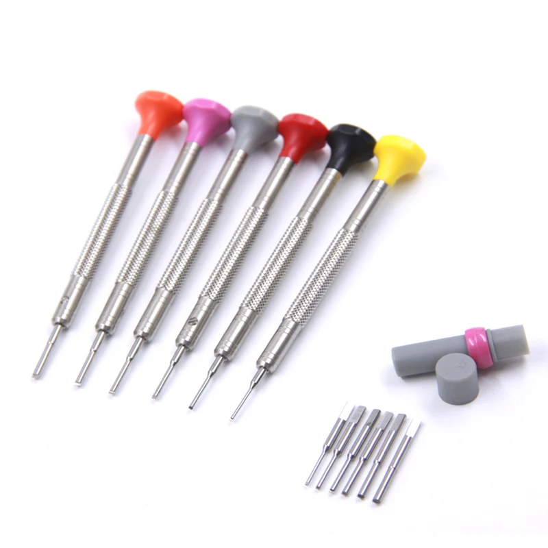 Free Shipping Stainless Steel T-Blade Watch Screwdriver Set of 6 with Spare Blades for Rolex Watch Repair