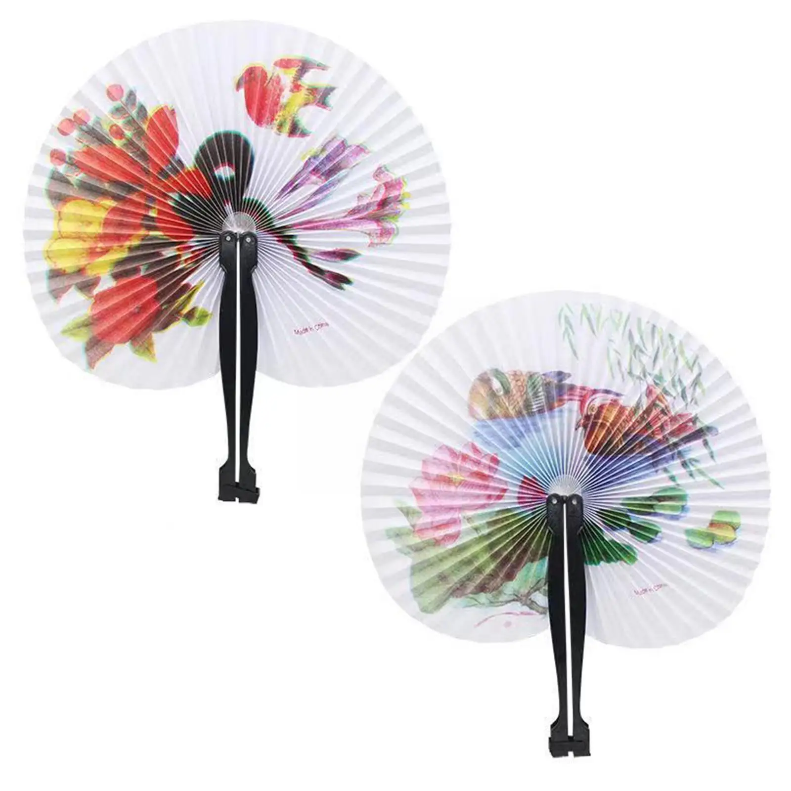 Foldable Paper Fan Retro Windmill Small Round Paper Color Decor Fan Style Party Hand Gift 1pc Random Printed M6V2