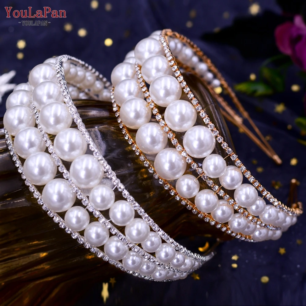 

YouLaPan Handmade Pearl Bridal Hair Hoop Bridesmaid Headband Wedding Bride Tiara Women Hair Accessories Banquet Jewelry HP400