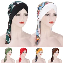 

New Elastic Cotton Solid Color Wrap Head Scarf Hats Muslim Turban Bonnet for Women Inner Hijab Hat fashion female turbantes caps