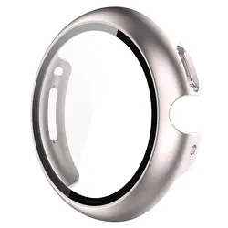 Premium Glass & PC Protective Case with All - Around Bumper and Tempered Anti - Scratch Screen Protector for Pixel Watch 4 45mm (Starlight)
