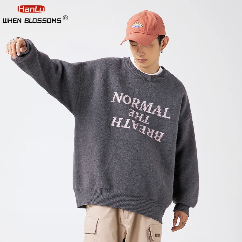 2023 Korean Fashion Pullover Men's Fashion Brand Letter Jacquard Sweater Women Winter New Loose Round Neck Knit Coat