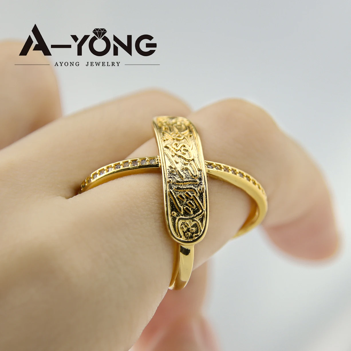Dubai Fashion Gold Cross Finger Ring 21k Gold Plated Italian