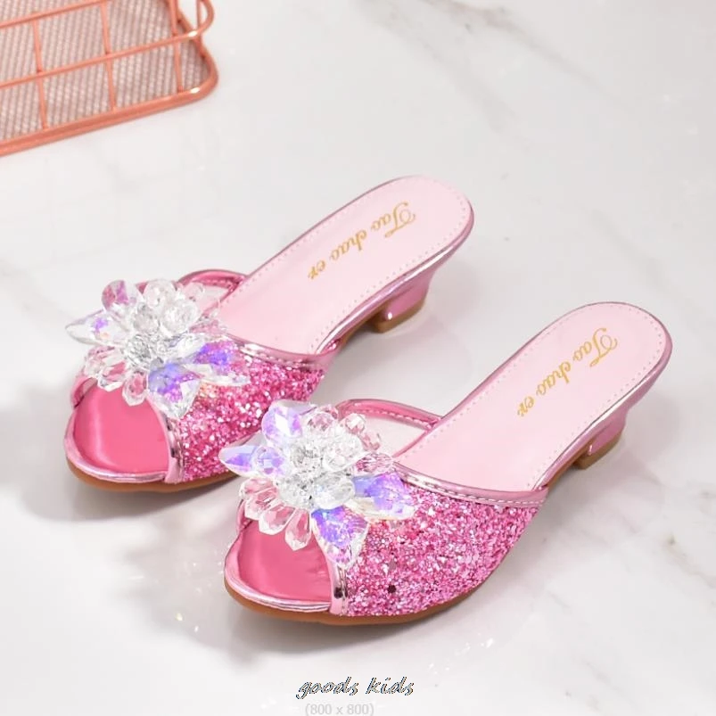 Sandales Princesse Fille Rose Paillettes & Fleur Cristal
