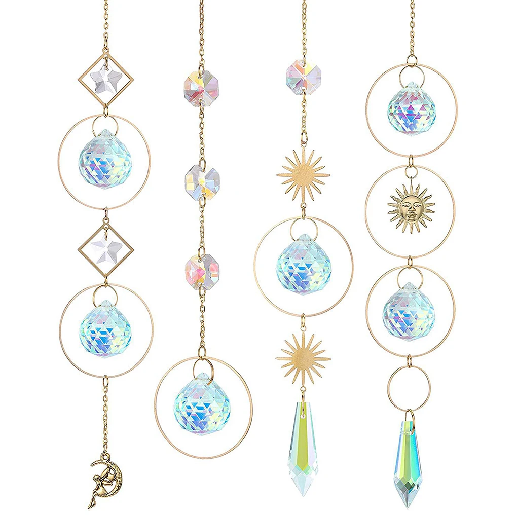 

Pack of 4 Iron Suncatcher Portable Shiny Stylish Hanging Crystal Pendant Household Office Wall Garden Decoration