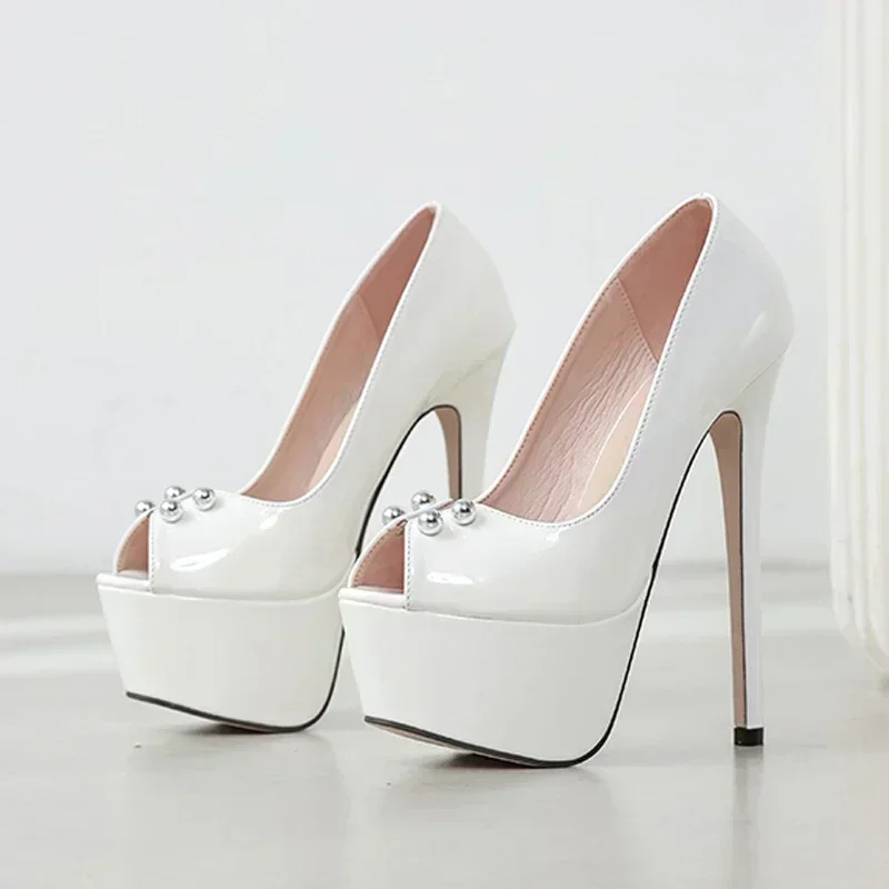 Sexy Patent Leather String Bead Design Peep Toe Women Pumps Stiletto High Heels Elegant Banquet Shoes for Women Tacones De Mujer 2 Sexy Patent Leather String Bead Design Peep Toe Women Pumps Stiletto High Heels Elegant Banquet Shoes for Women Tacones De Mujer - Image 2