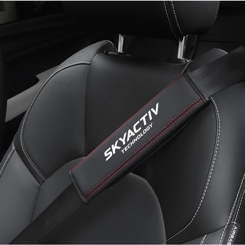 Leather Car Safety Belt Shoulder Cover Pads For Mazda Skyactiv 2 3 Ms 6 Cx5 Mx5 Cx30 Cx9 Miata Atenza Rx8 Car Accessories 2Pcs seat belt covers seat belt protection seat belt protector safety belt shoulder guard car seat belt accessory