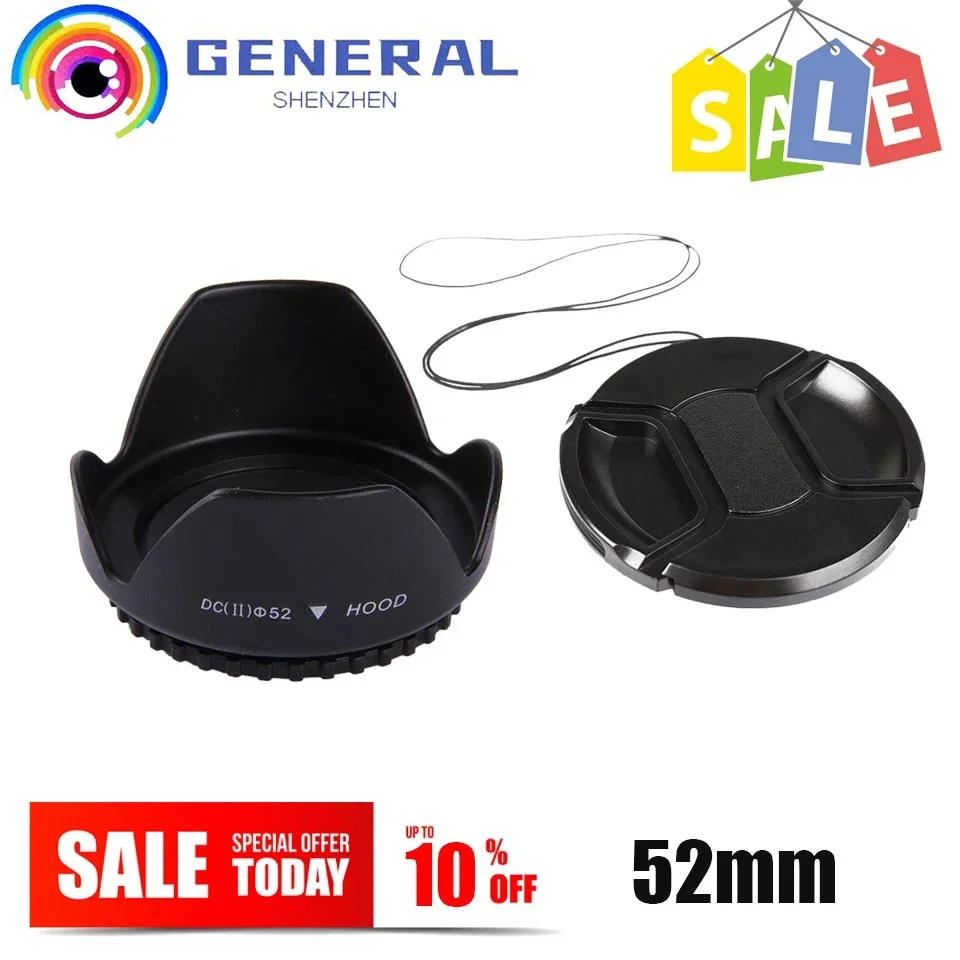 52Mm Fiore Lente Cappuccio Montaggio A Vite + Tappo Anti-Smarrimento Per Canon Nikon Sony Fujifilm D5600 D5500 D5300 D5100 D3400 D3200 Af-S 18-55Mm