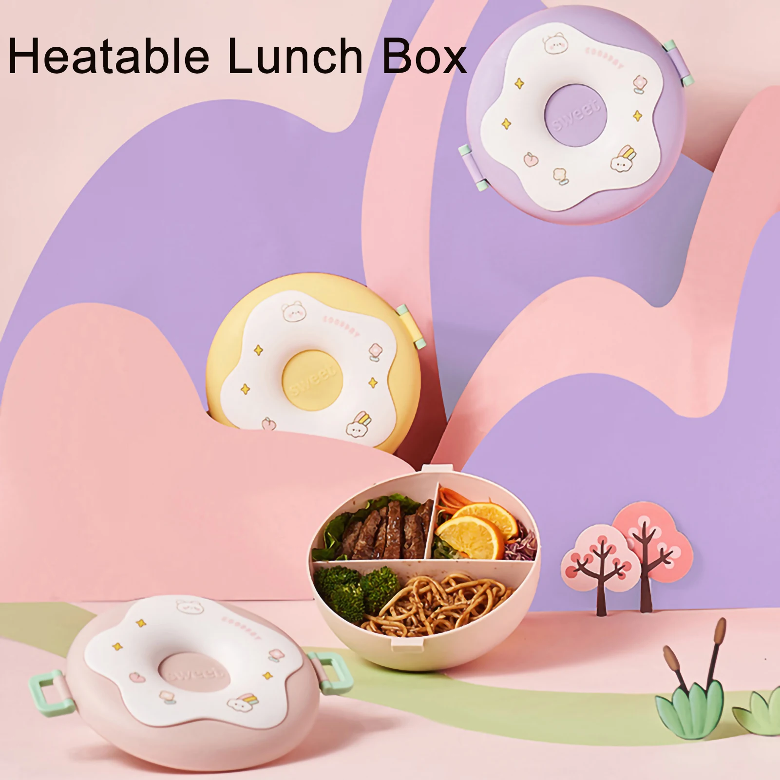 

Cartoon Donuts Portable Lunch Box Baby Child Student Outdoor Camping Picnic Food Container Bento Box Plastic Fruit Container