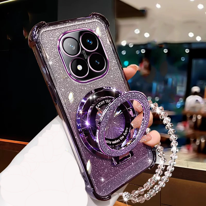 Glitter Crystal Bracelet Phone Holder Case - Shockproof Bracket Cover