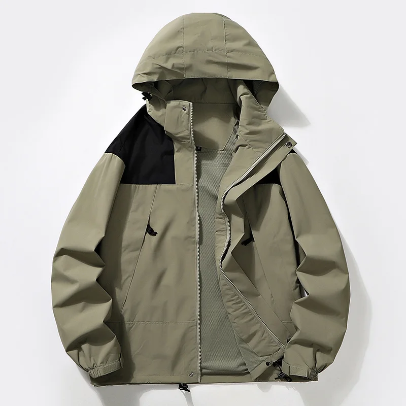 Spring Autumn Men's Hooded Solid Drawstring Zipper Button Pocket Cardigan Lantern Long Sleeve Jackets Coats Fashion Casual Tops