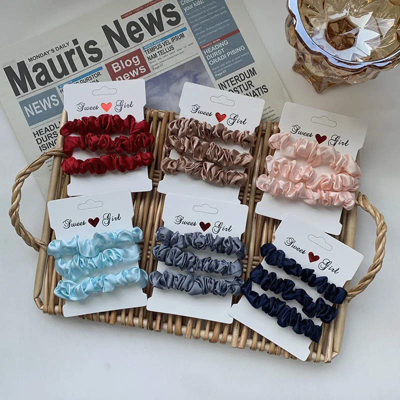 

3Pcs/Set Silk Satin Solid Color Hair Rings Girls Ponytail Holders Hair Ties Silky Hair Scrunchies Set Women DIY Hair Accessories