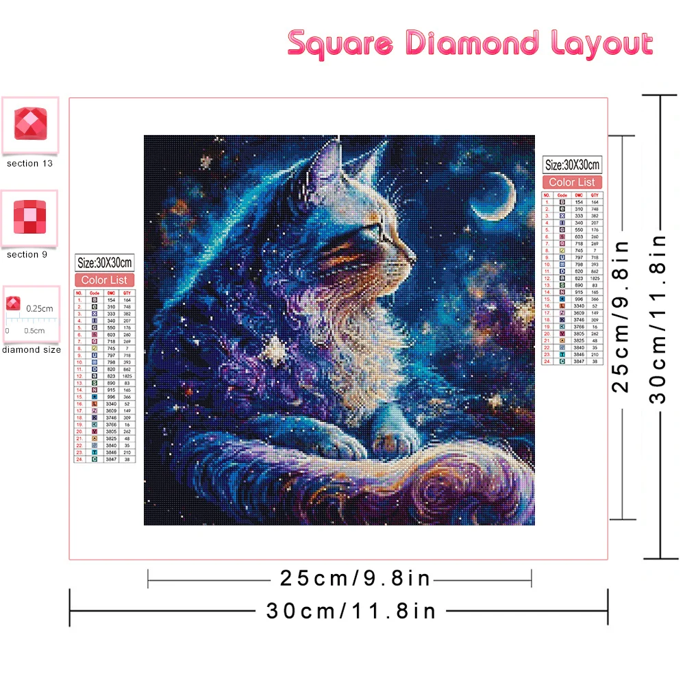 Huacan Full Diamond Mosaic Animal Diy 5D Painting Cat Fantasy Art Gift Complete Kit Art Home Decoration 2