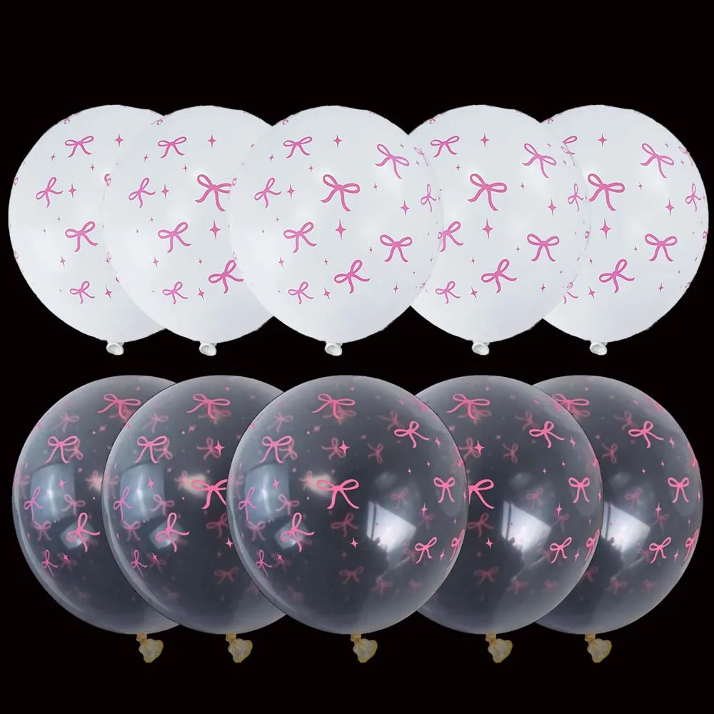 Set of 10 Pink Bow Cupcake and Cake Toppers for Coquette-Themed Parties and Bridal Showers