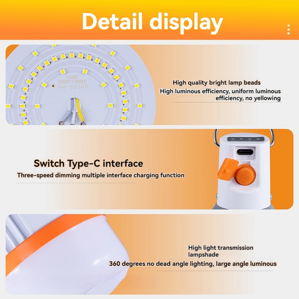 Description Picture 5 of itemtype-c Charging Lights Outdoor Lighting Hook Up Portable Rechargeable Spotlights Camping High Brightness Fishing Hanging Tent Li
