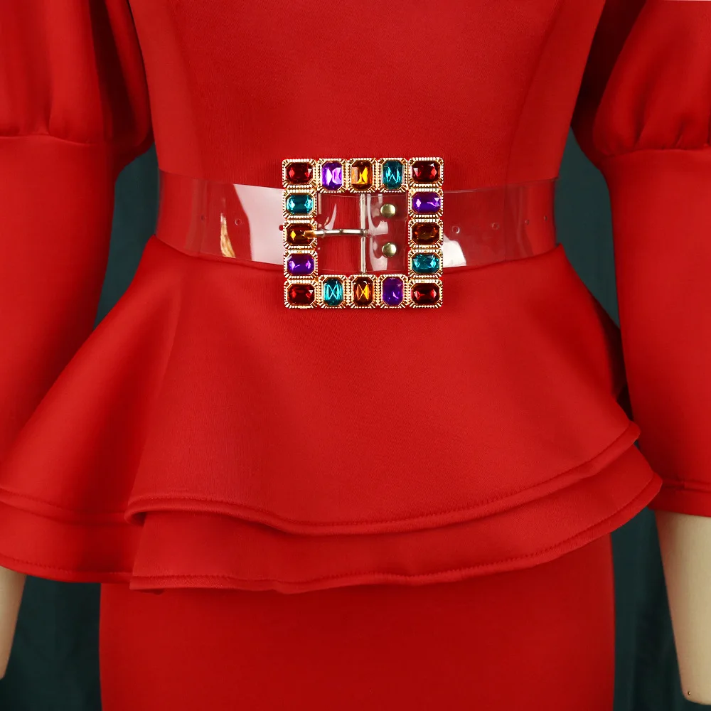 

2023 Fashion Ladies Transparent Wide Belt Colorful Diamond Pin Buckle Dress Decoration Belts for Women Luxury Designer VD4114