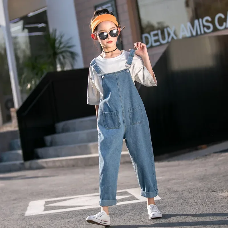 Girls Denim Overalls Children Cowboy Suspender Pants Kids Jumpsuit Girl Jeans Trousers Spring Autumn 4to12