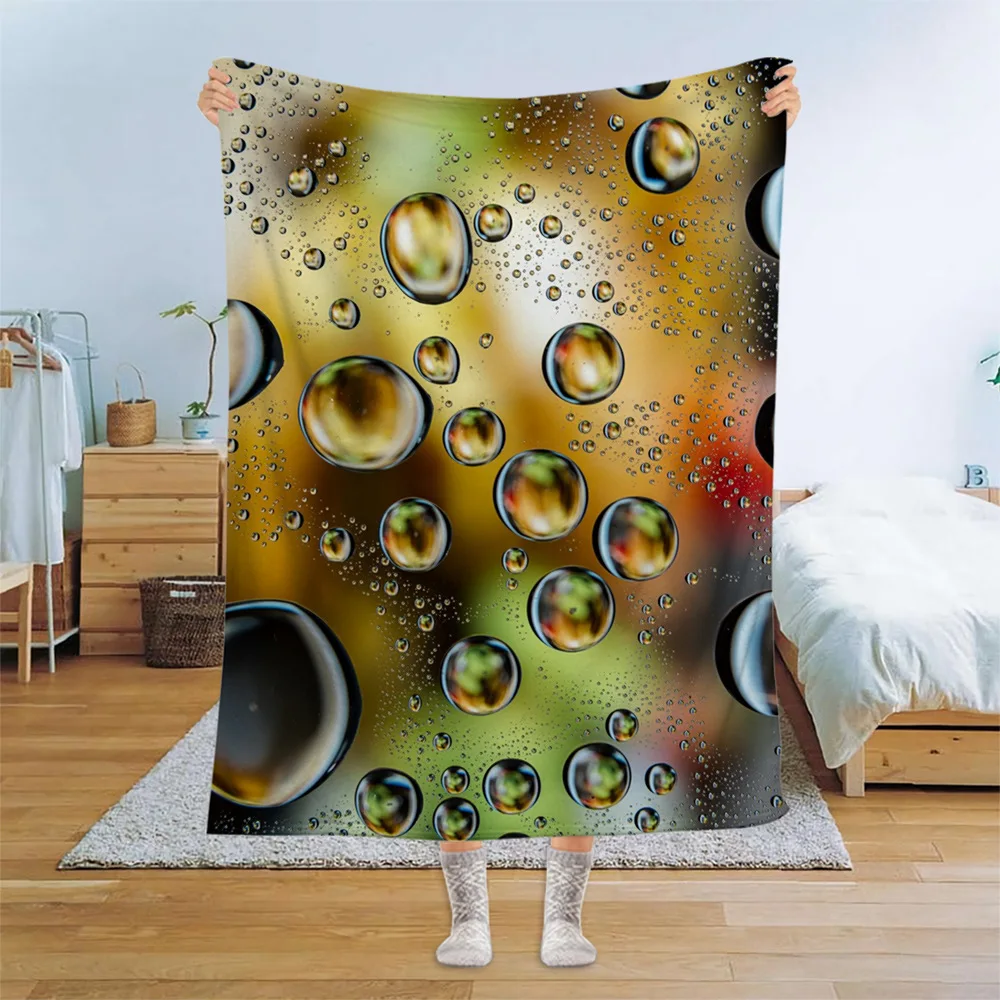 Water Droplets Pattern Flannel Throw Blanket Soft Warm Home Office Sofa Bed Queen Size Camping Picnic Gifts Blanket Decor King