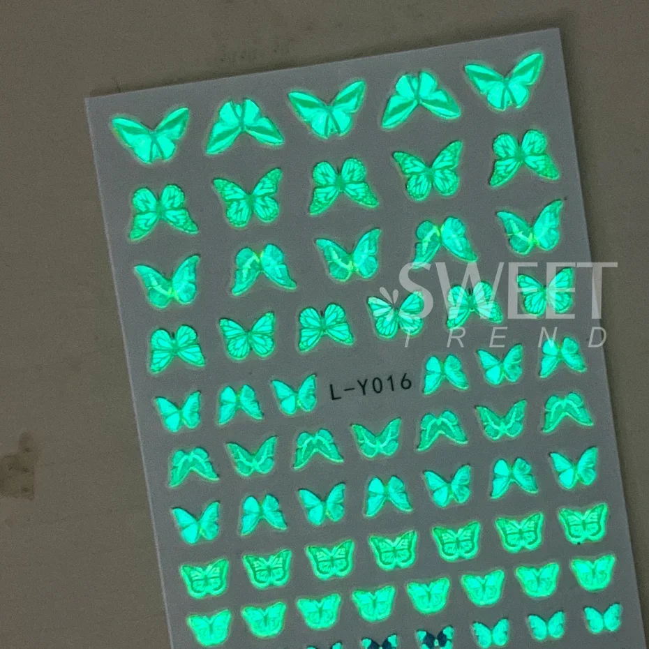9pcs Glow In The Dark Butterfly Nail Art Stickers Luminous Moon Star Design Halloween Y2K Adhesive Sliders Charm Manicure Decals