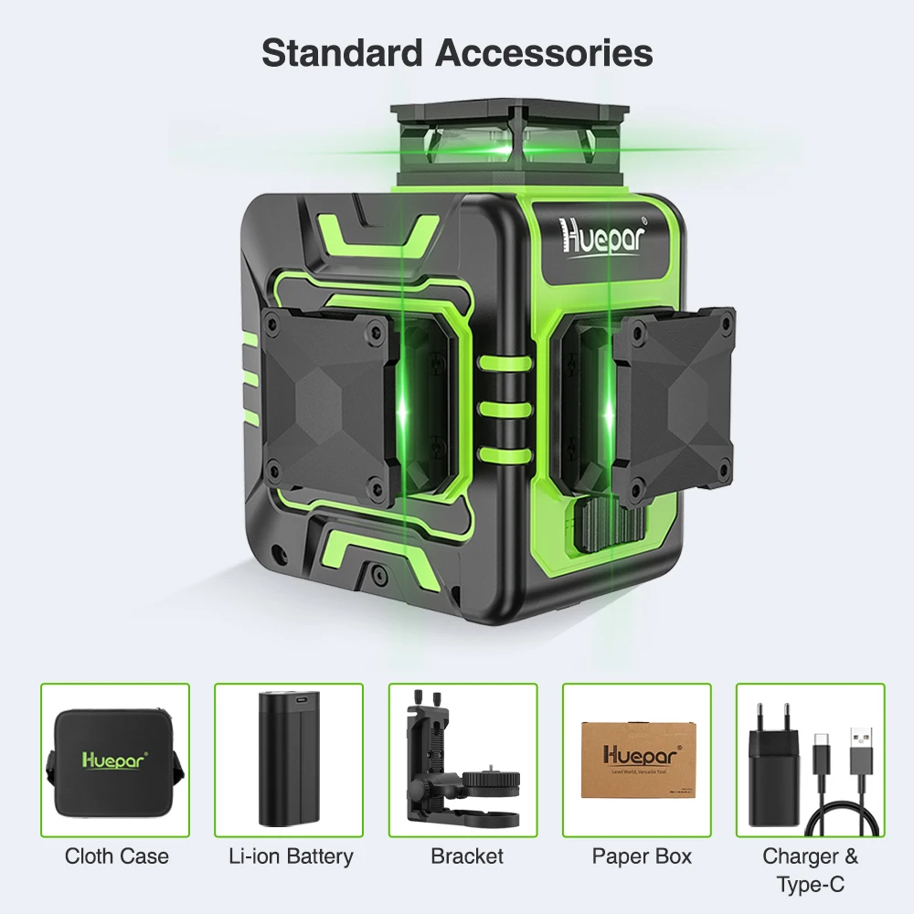 R03CG 3D 12 Lines Green Laser Level Germany Osram Cross Line 360° Self-Leveling