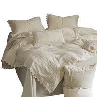 Parures de lit rétro françaises en coton et lin, broderie, couette, drap de lit double, couvre-lit, housse de couette, taie d'oreiller 5