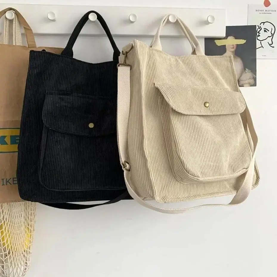 1 Pcs New Corduroy Handbag Simple Student Simple Art Large Capacity Retro Single Shoulder Crossbody Bag