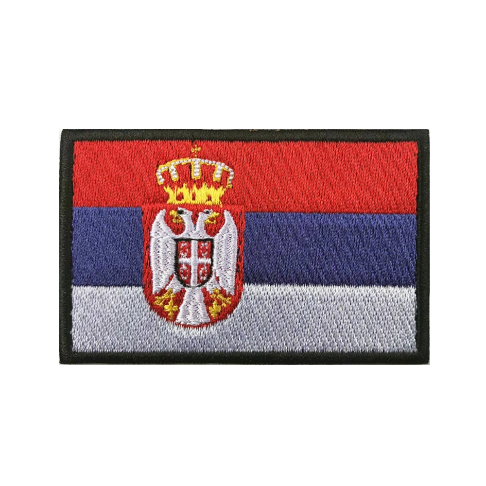 1PC Serbian Flag Serbia Armband Embroidered Patch Hook & Loop Or Iron On Embroidery Velcros Badge Cloth Military Moral Stripe