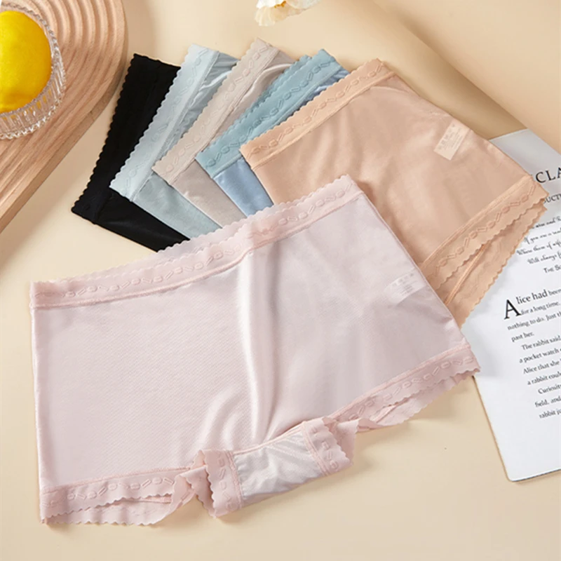 High Waist Panties Seamless Panties Women's Safety Short Panties Sexy Ice Silk Seamless Underpants Elasticity Briefs Breathable Female Underwear Intimates Lingerie
