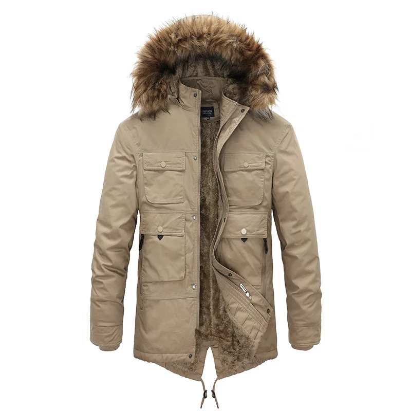 

Military Parkas Men 2023 Winter Warm Hooded Jacket Coats Male Fleece Thick Classic Windproof Pocket Parka Mens Solid Color Coat