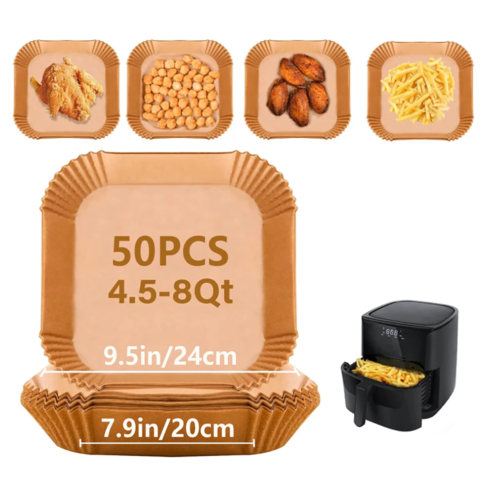 Doublures jetables en papier parchemin pour friteuse à Air, 20/24CM, tampons de papier de cuisson antiadhésifs résistants à l'huile