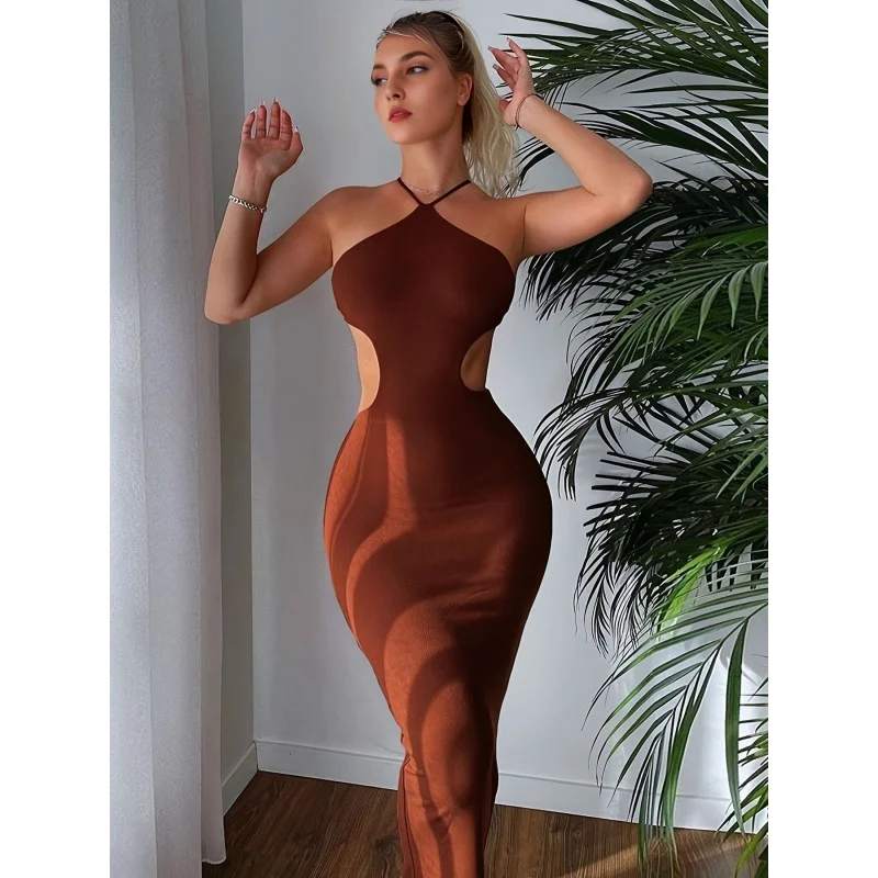 

Sexy Y2K tie back bodycon maxi dress-WOMEN'S sleepveless backless hip bag dress