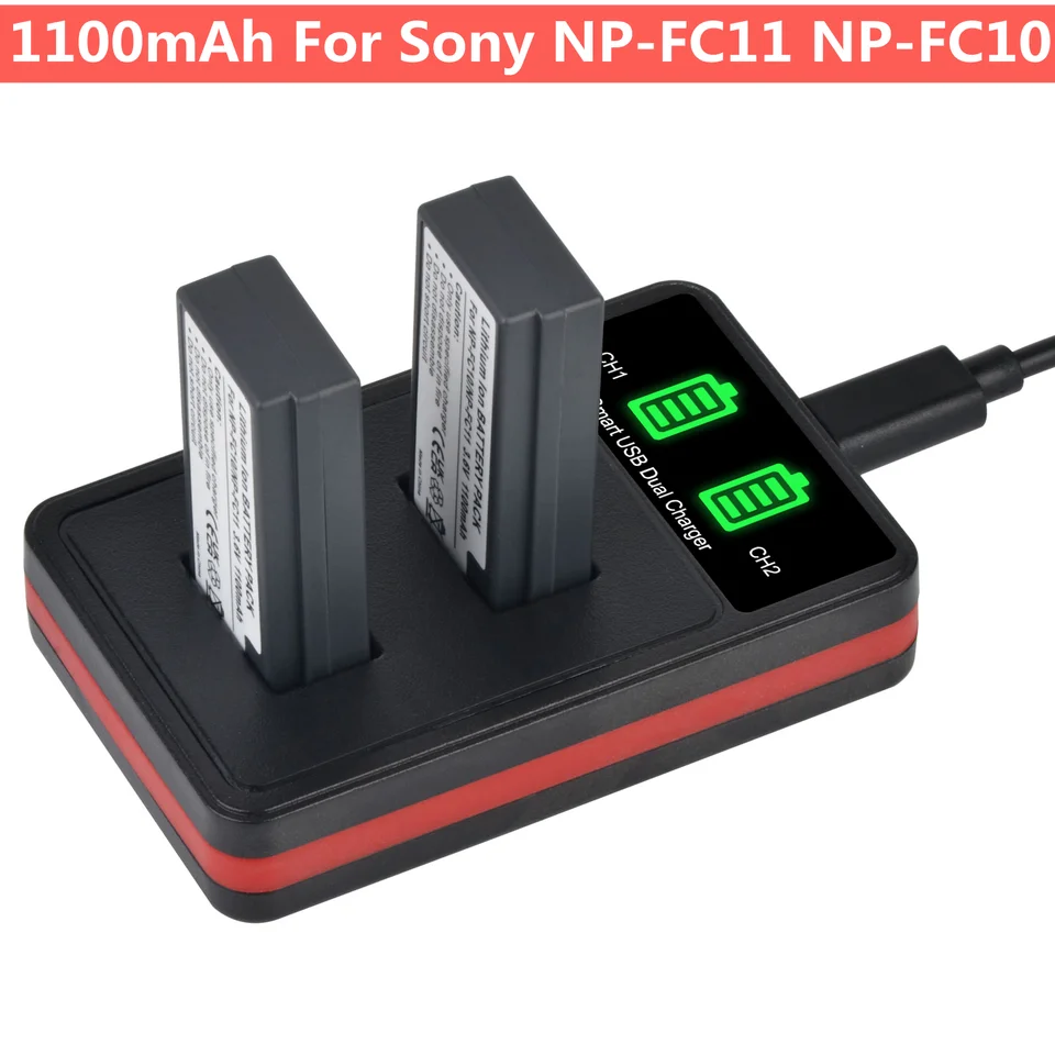Caricabatterie USB Dual Per Fotocamera Sony – Compatibile Con Batteria NP-FC10, NP-FC11 E Caricatore BC-VC10 – Per DSC-F77, P2, P3, P5, P7, P8, P9, P10, P12, V1 - 3