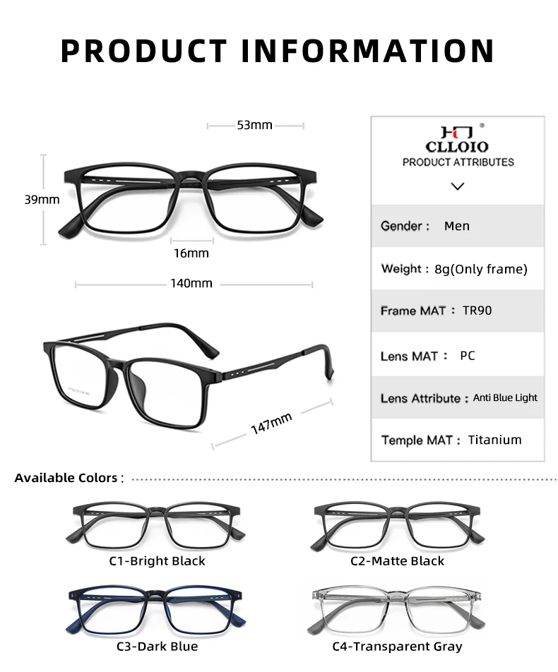 Ultraleichte tr90 Anti Blue Ray Lesebrille hochwertige Titan Bein Anti-Müdigkeit Hyperopie Brille Unisex klare Brille – Detail 8