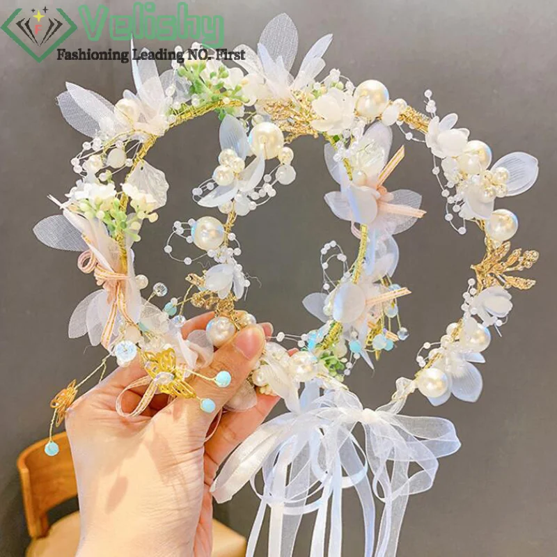 

Fashion Bohemia Garland Rose Flower Crown Women Headbands With Adjustable Ribbon Girls Floral Wreath Bridal Halo Headpiece