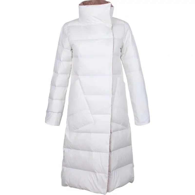 New winter down jacket two sides wear women's medium-length light standing collar white duck down jacket coats winter coat women