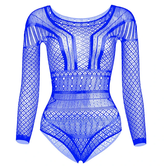Blue Plus Size Fishnet Bodysuit