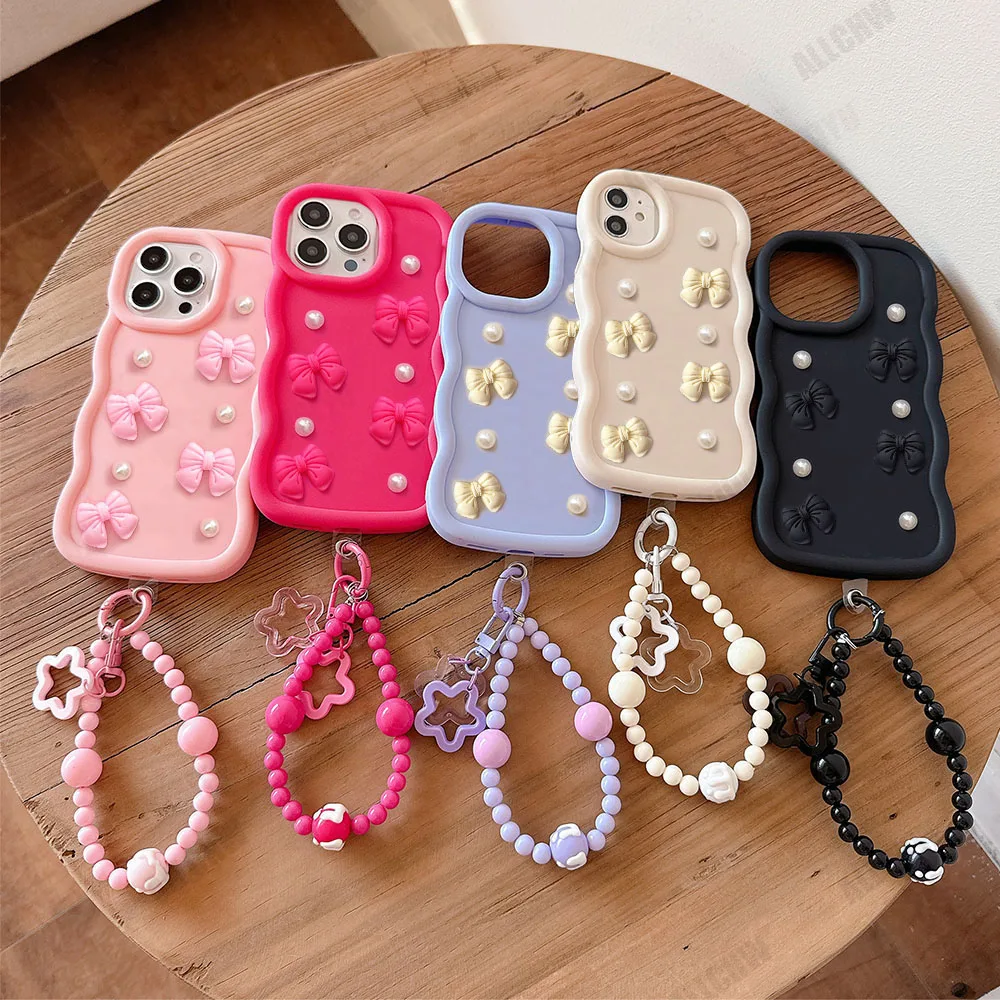 3D Bowknot Pearl Wave Silicone Phone Case