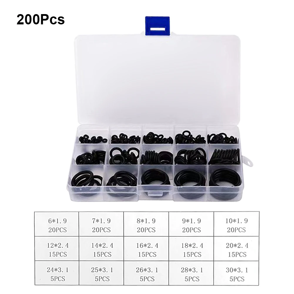 자동차 배관 수리용 고무 O링 모음 키트, 와셔 도장 모음 세트, 공기 가스 연결용, 15 가지 크기, 200 개