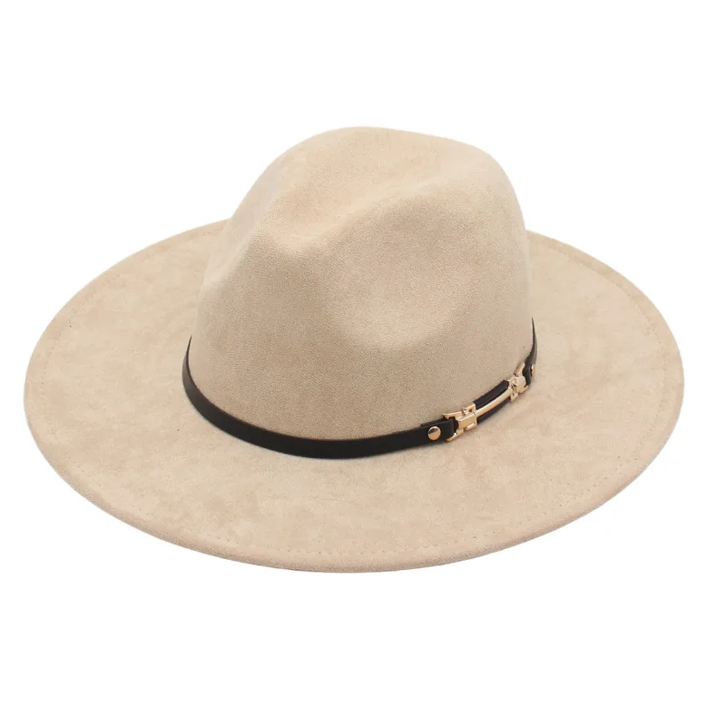 

Jazz Big Brim Fedora Hat for Women Men Faux Suede Dance Top Hat Western Cowboy Hat Autumn Winter Felt Cap Belt Accessories