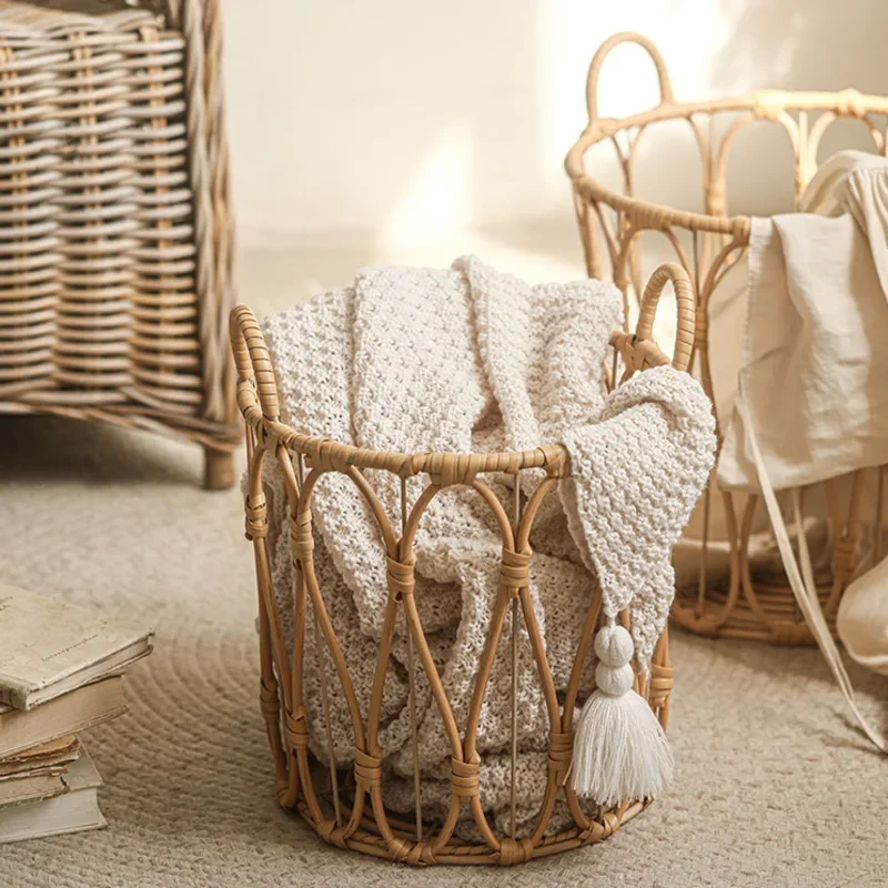 

Imitation Rattan Woven Storage Baskets Retro Living Room Floor Decoration Organizer Basket Dirty Clothes Baskets For Toys