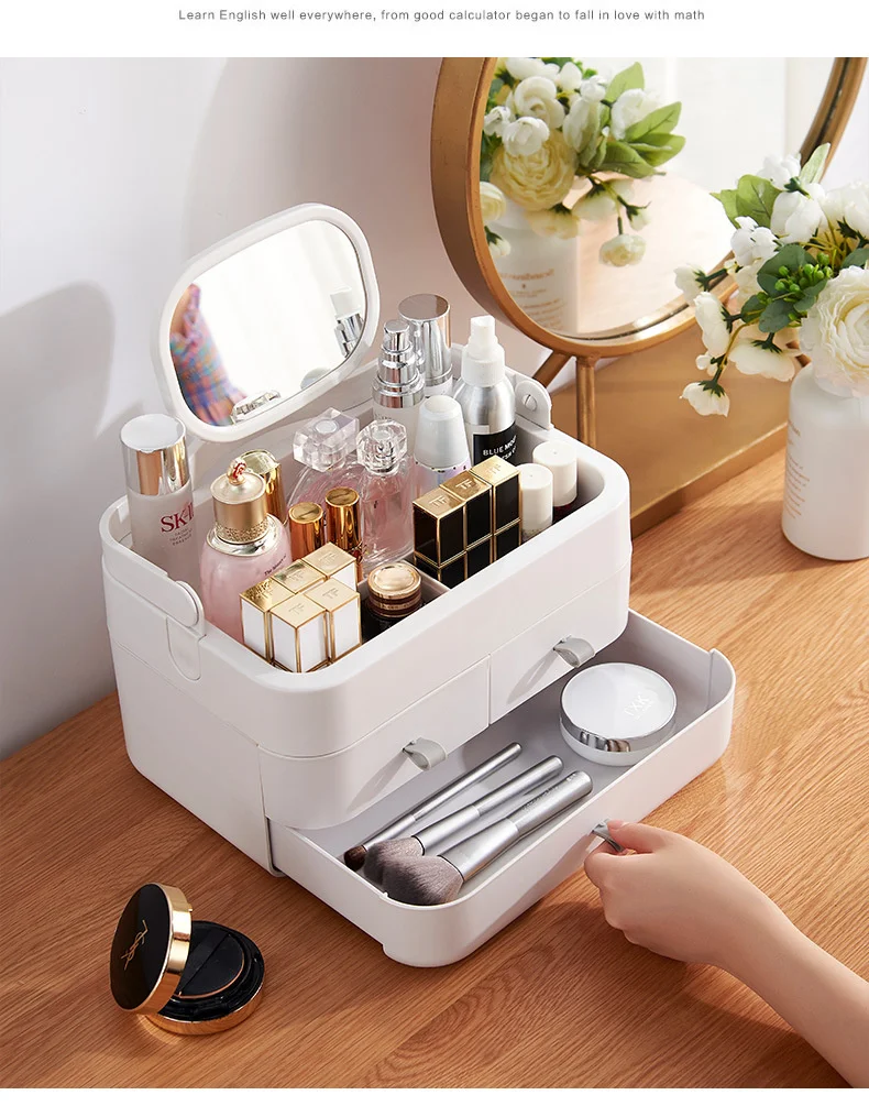 Drawer Dresser With Mirror Bathroom Dust-proof Transparent Portable Organizer For Cosmetics Storage Box