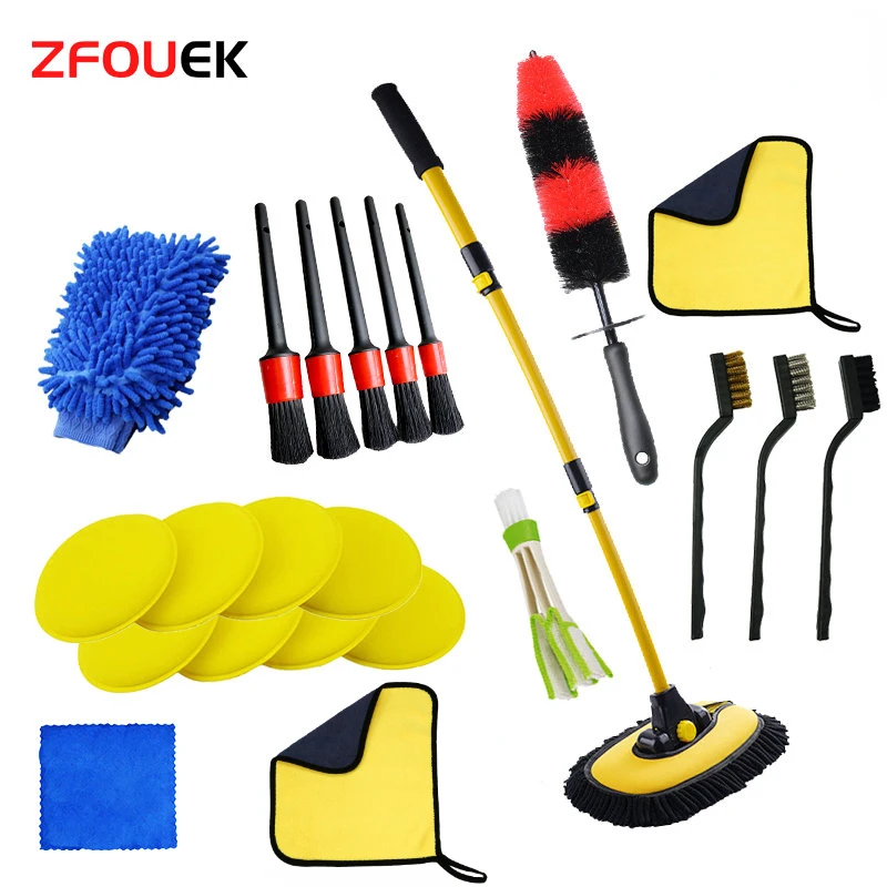 New Car Truck RVs SUV Drill Wash Brush Mop Kit Mitt Sponge Telescoping Long  Handle Chenille Broom Detailing Wheel Cleaning Tools